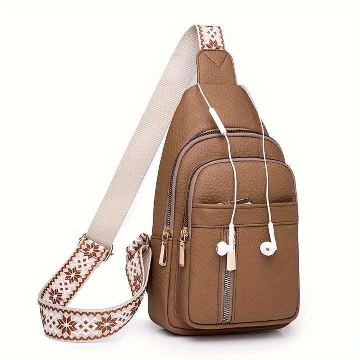 Stylish black leather women's chest bag, a versatile vintage crossbody for daily essentials.