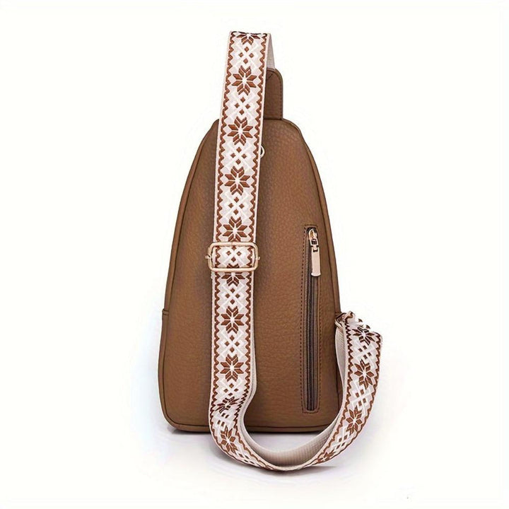 Everyday khaki leather chest bag, practical and chic women's vintage crossbody accessory.