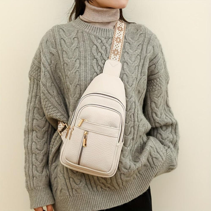 Khaki women's leather chest bag, versatile vintage crossbody perfect for daily errands.