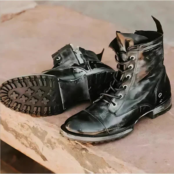 Comfortable women's classic combat boots with vintage lace-up design. Durable ankle boots for fall/winter.