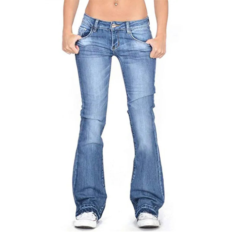 Versatile women's vintage low-rise flared jeans, a must-have for retro casual outfits.