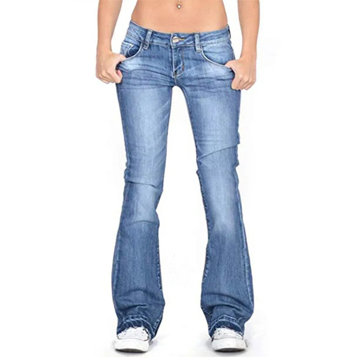 Versatile women's vintage low-rise flared jeans, a must-have for retro casual outfits.