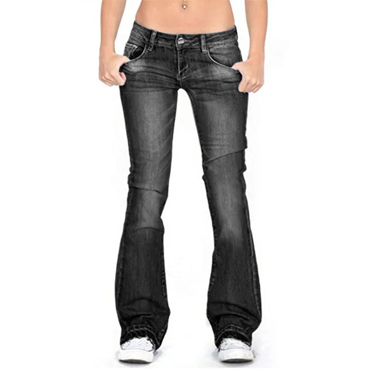 Comfortable & stylish women's low-rise flared jeans, a flattering vintage fashion staple.