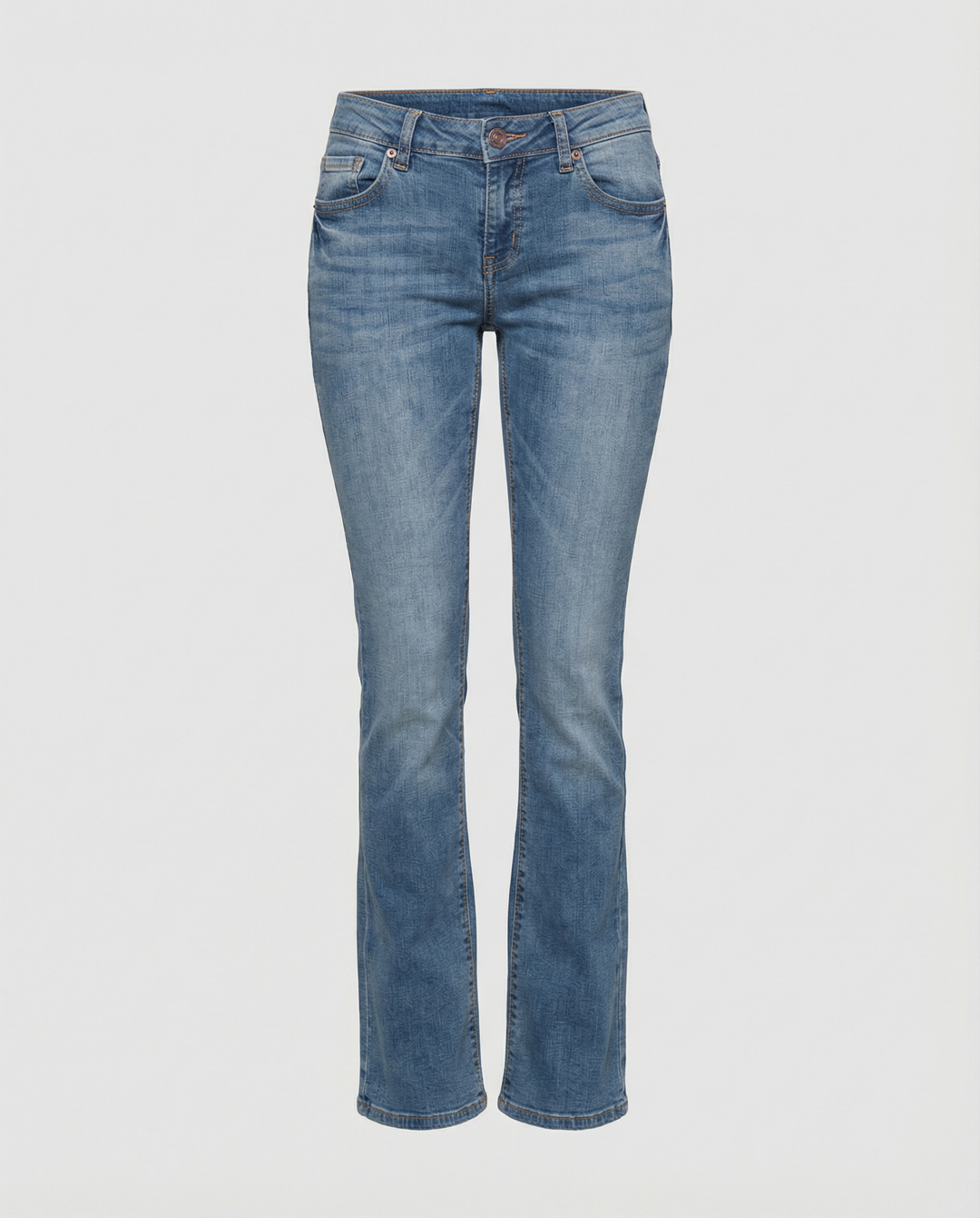 Flattering fit women's low-rise bell bottom jeans, perfect for retro fashion.