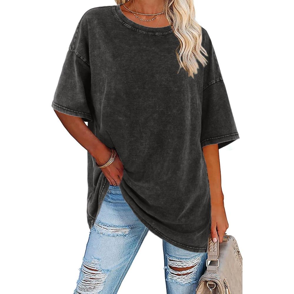 Women's vintage oversized tee, short sleeve, crewneck. Effortless style, relaxed fit, perfect for summer casual wear.
