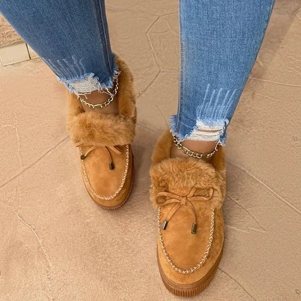 Warm round-toe women's cotton slip-on comfort shoes, perfect for chilly winter days and cozy wear.