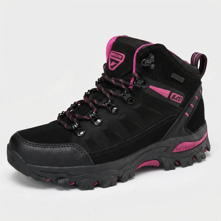 Durable women's outdoor trekking shoes, water-repellent with ankle protection & all-terrain grip.
