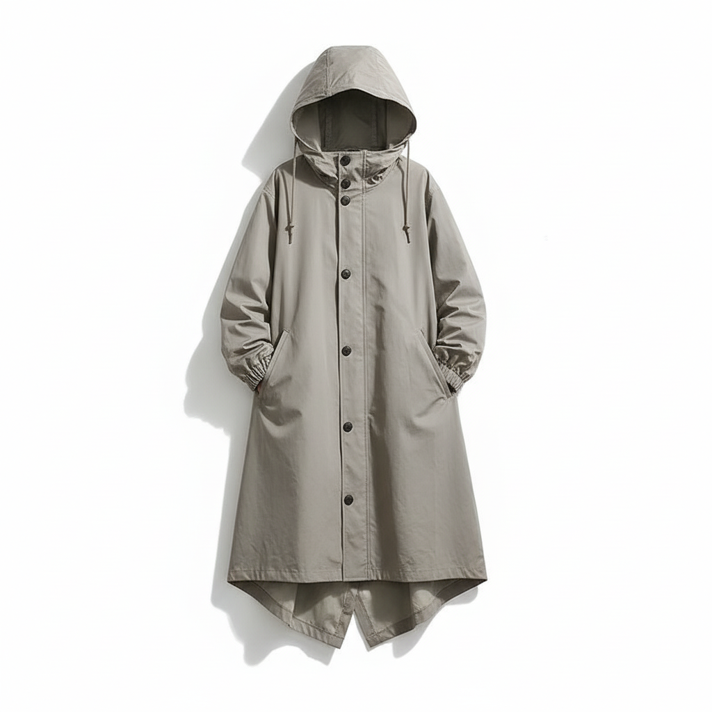 Durable water-resistant women's rain jacket, longline fit & hooded for ultimate outdoor protection.