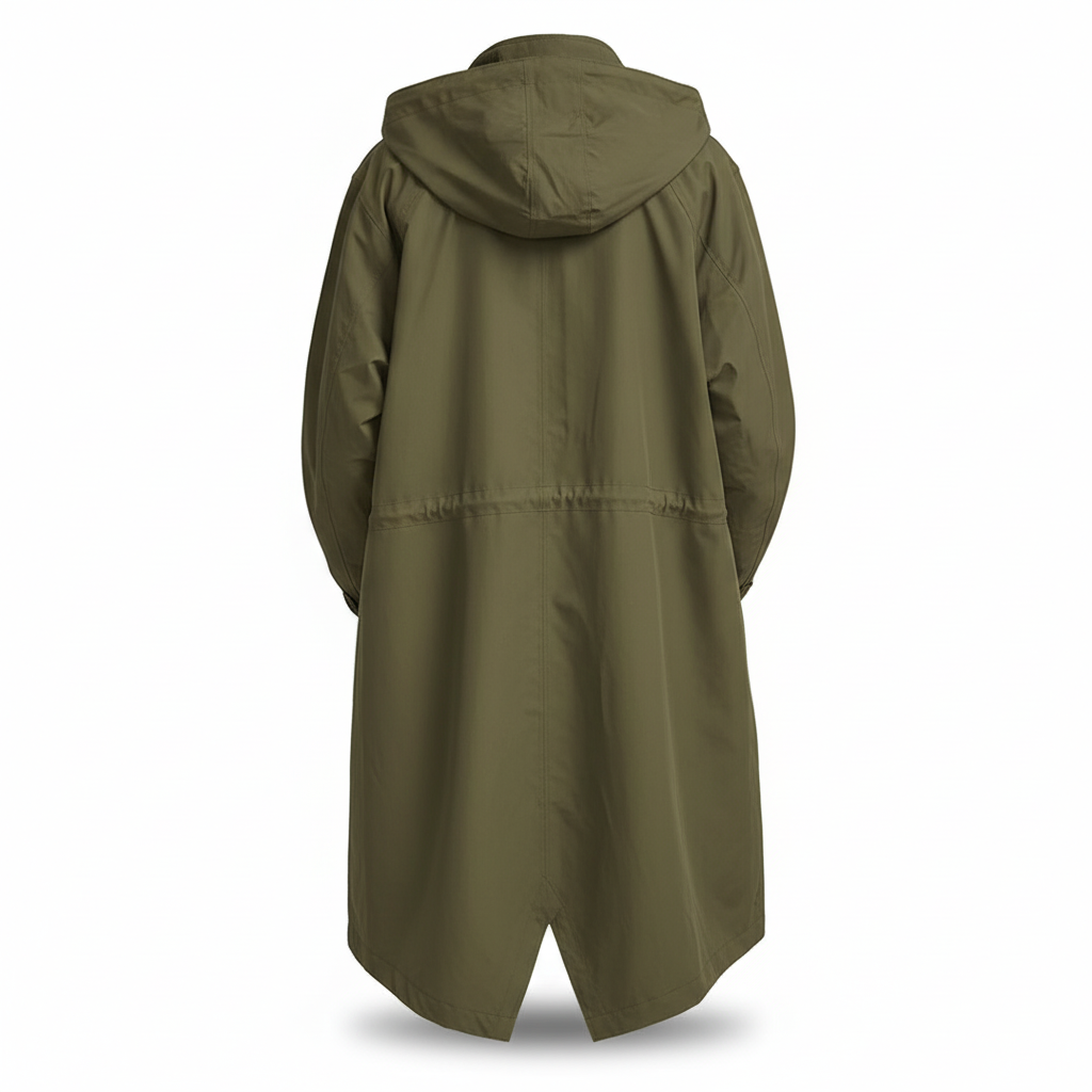 Packable women's travel rain jacket, water-resistant longline fit with hood for easy outdoor adventures.