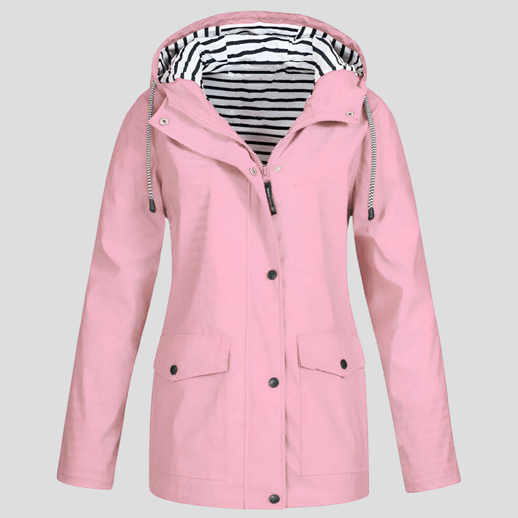 Versatile women's waterproof & windproof hooded rain jacket, available in yellow & black, perfect for any season.