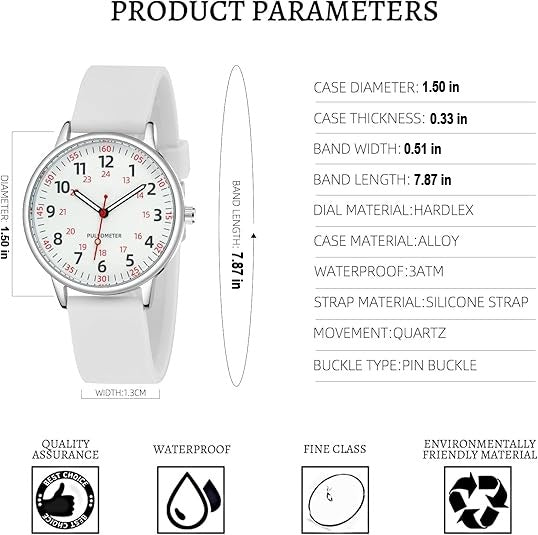 Essential women's waterproof nurses watch: professional design, comfortable silicone band for daily healthcare.
