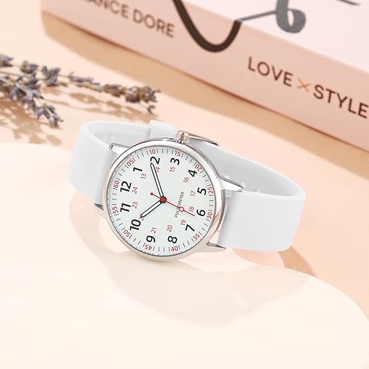 Durable women's medical watch, waterproof and professional, featuring a comfortable blue silicone band.