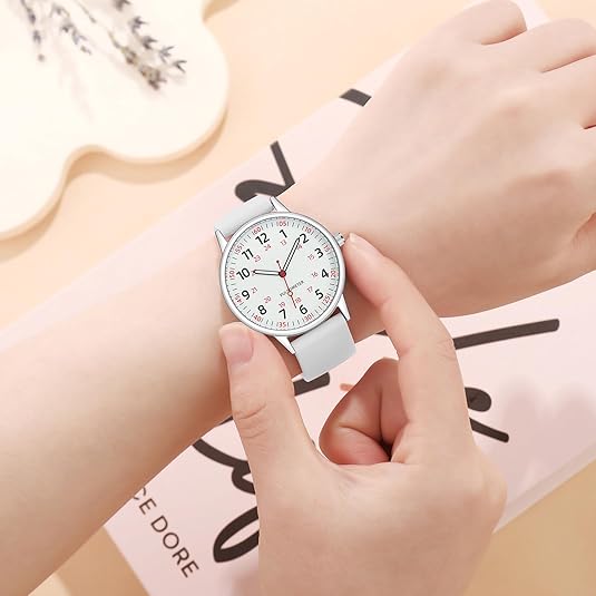 Professional women's waterproof nurses watch with a durable, easy-to-sanitize black silicone strap.
