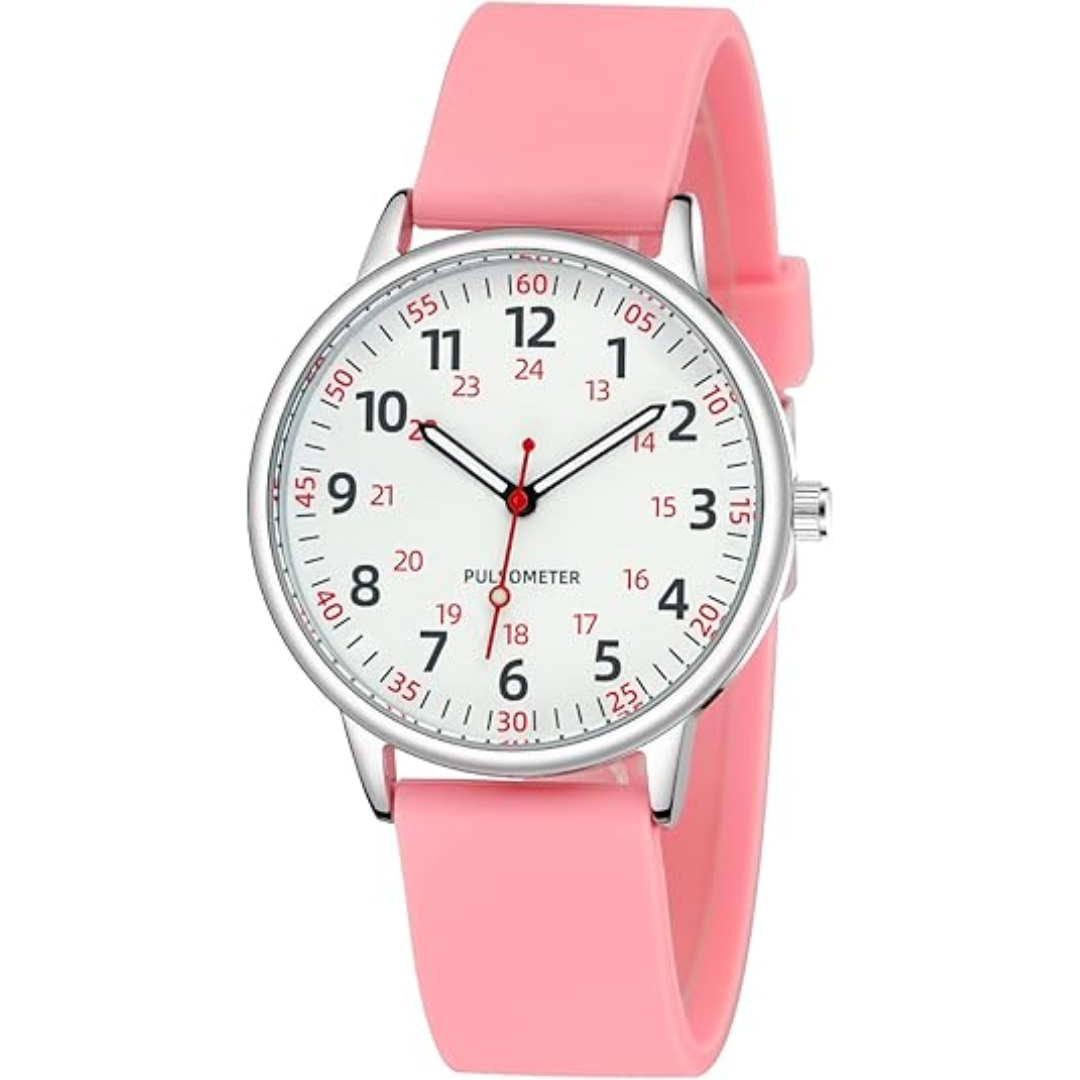 Comfortable women's analog watch for nurses, featuring a soft, hypoallergenic green silicone band.