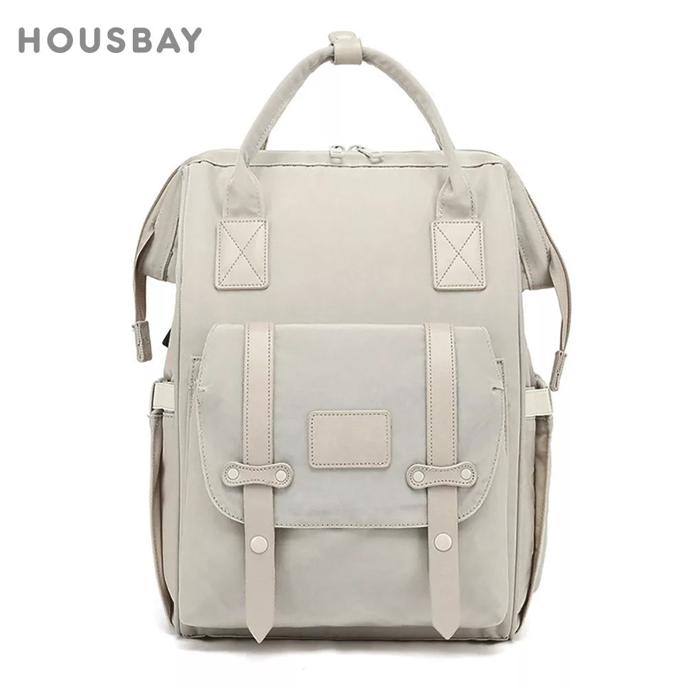 Front view of a sleek waterproof diaper backpack, perfect for baby transport and busy moms.