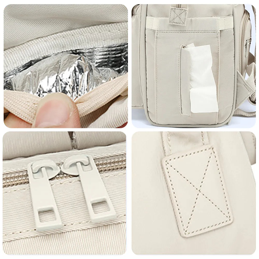 Women carrying a stylish waterproof diaper backpack, ready for baby transport.