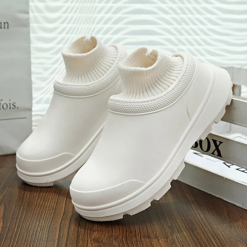 Waterproof, comfortable women's slip-on clogs with a non-slip design & snug knit ankle cuff for everyday adventures.