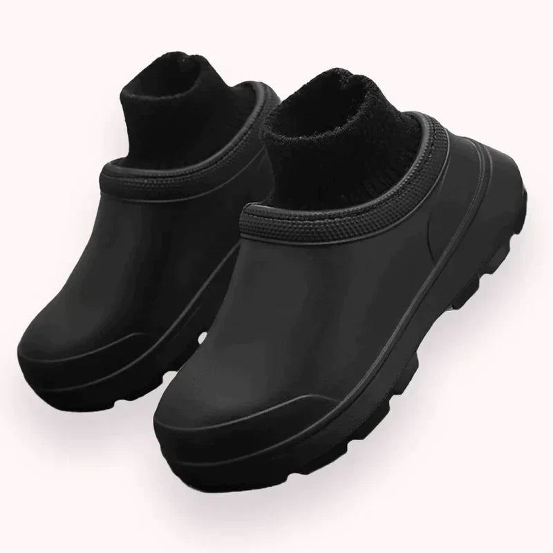 Waterproof women's casual clogs with soft knit ankle cuff, perfect for everyday outdoor walking.