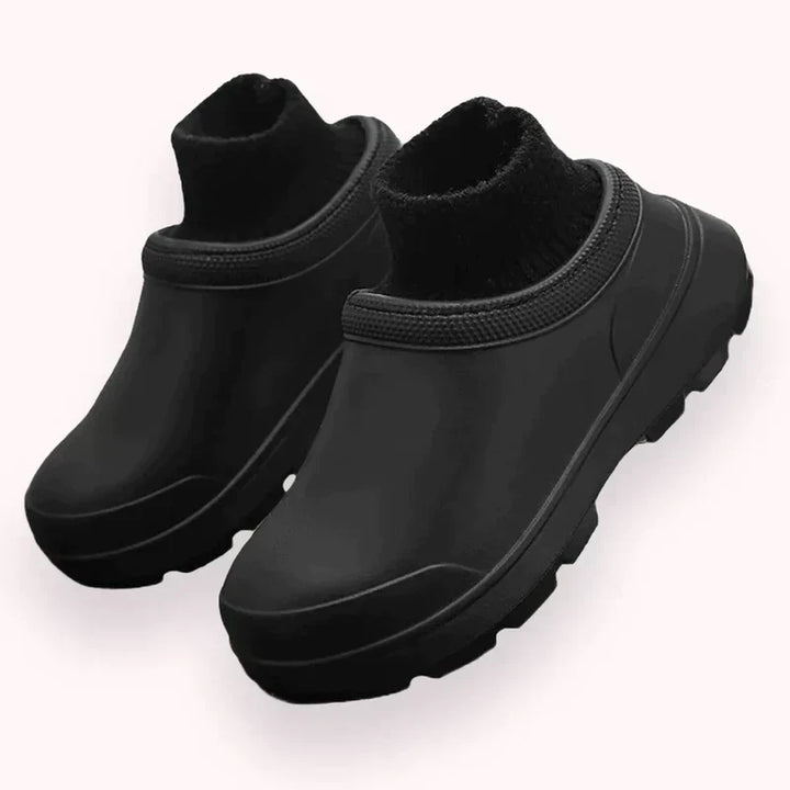 Waterproof women's casual clogs with soft knit ankle cuff, perfect for everyday outdoor walking.