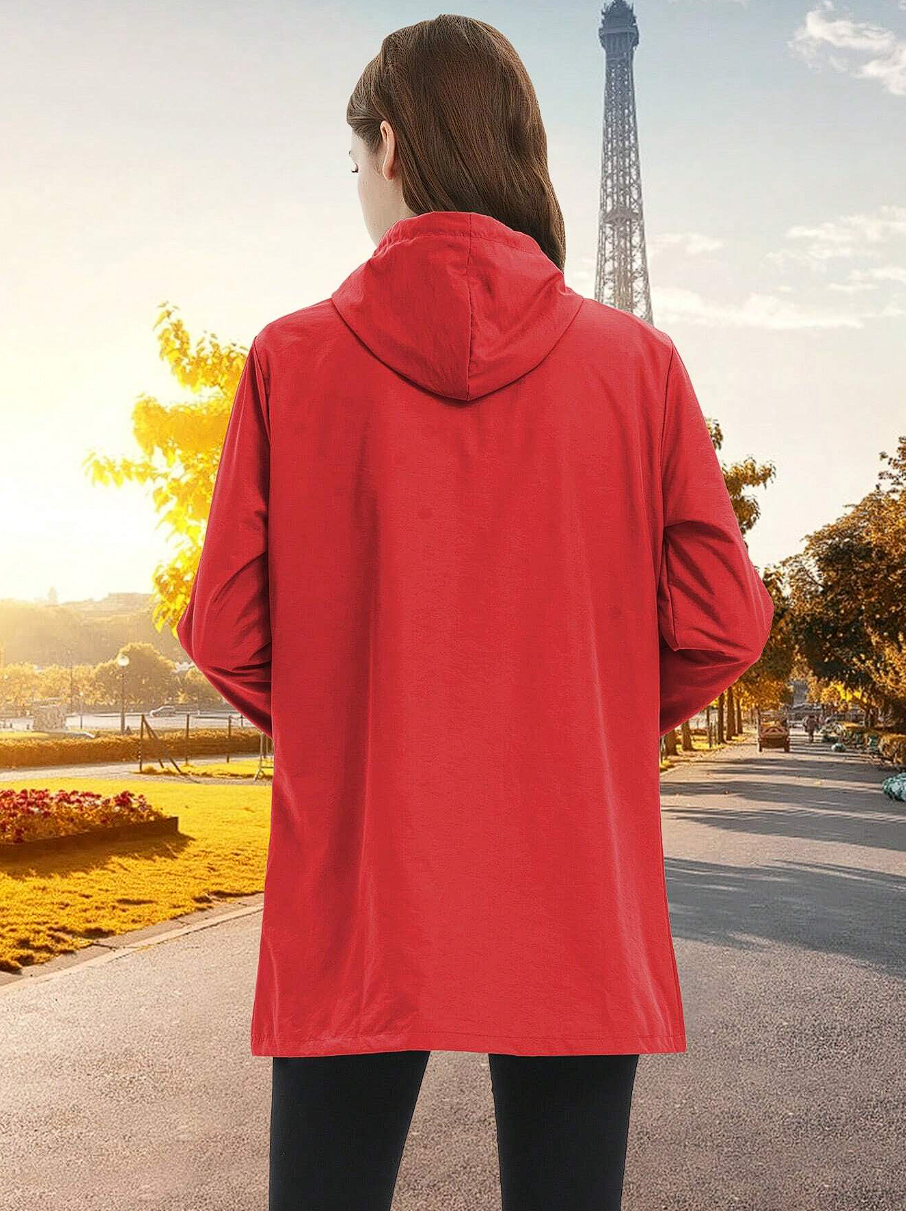 Women's hooded outerwear, waterproof and windproof, excellent for hiking, walking, or any outdoor casual activity.