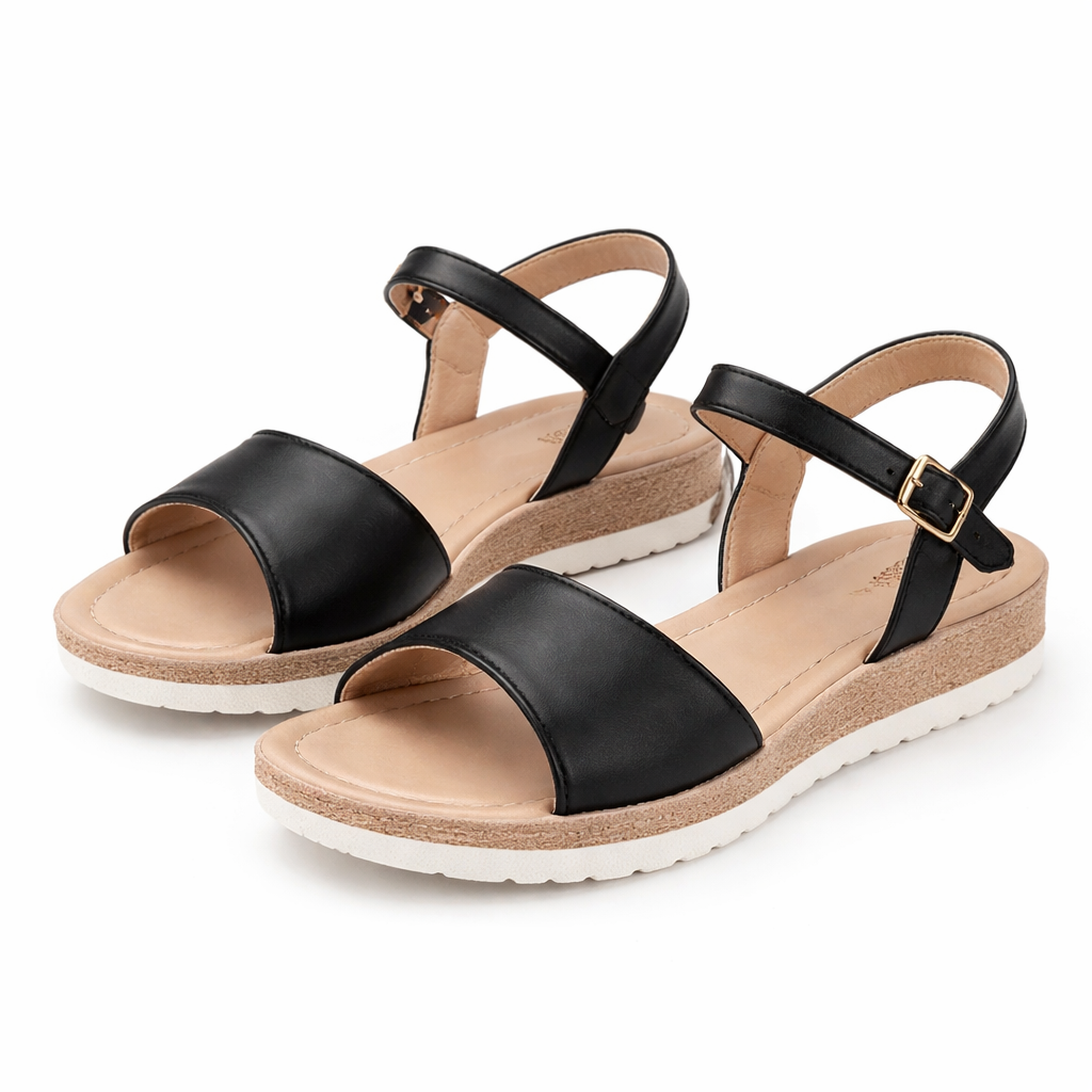 Comfortable women's wedge platform sandals with an ankle strap, ideal for everyday casual wear & vacation.