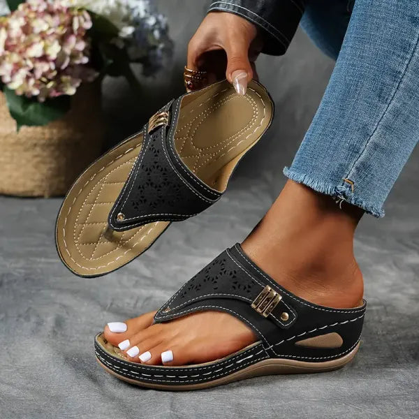 Women's wedge sandals with adjustable straps, offering a comfortable fit for elegant spring & summer casual wear.