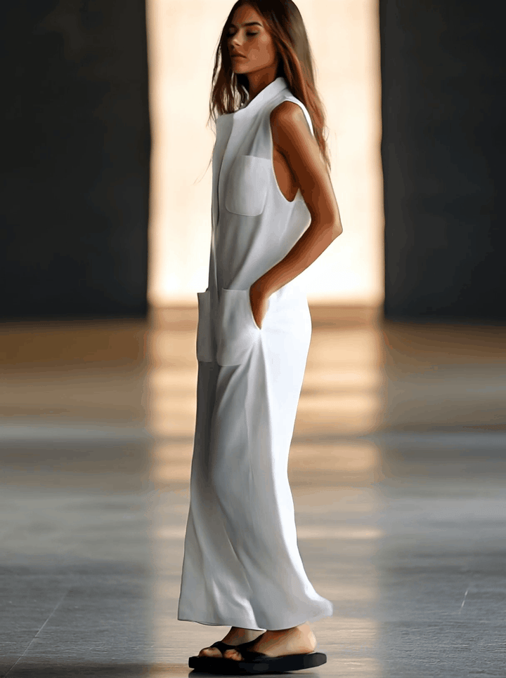 Comfortable women's white retro sleeveless wide-leg jumpsuit, ideal for casual spring & summer fashion.