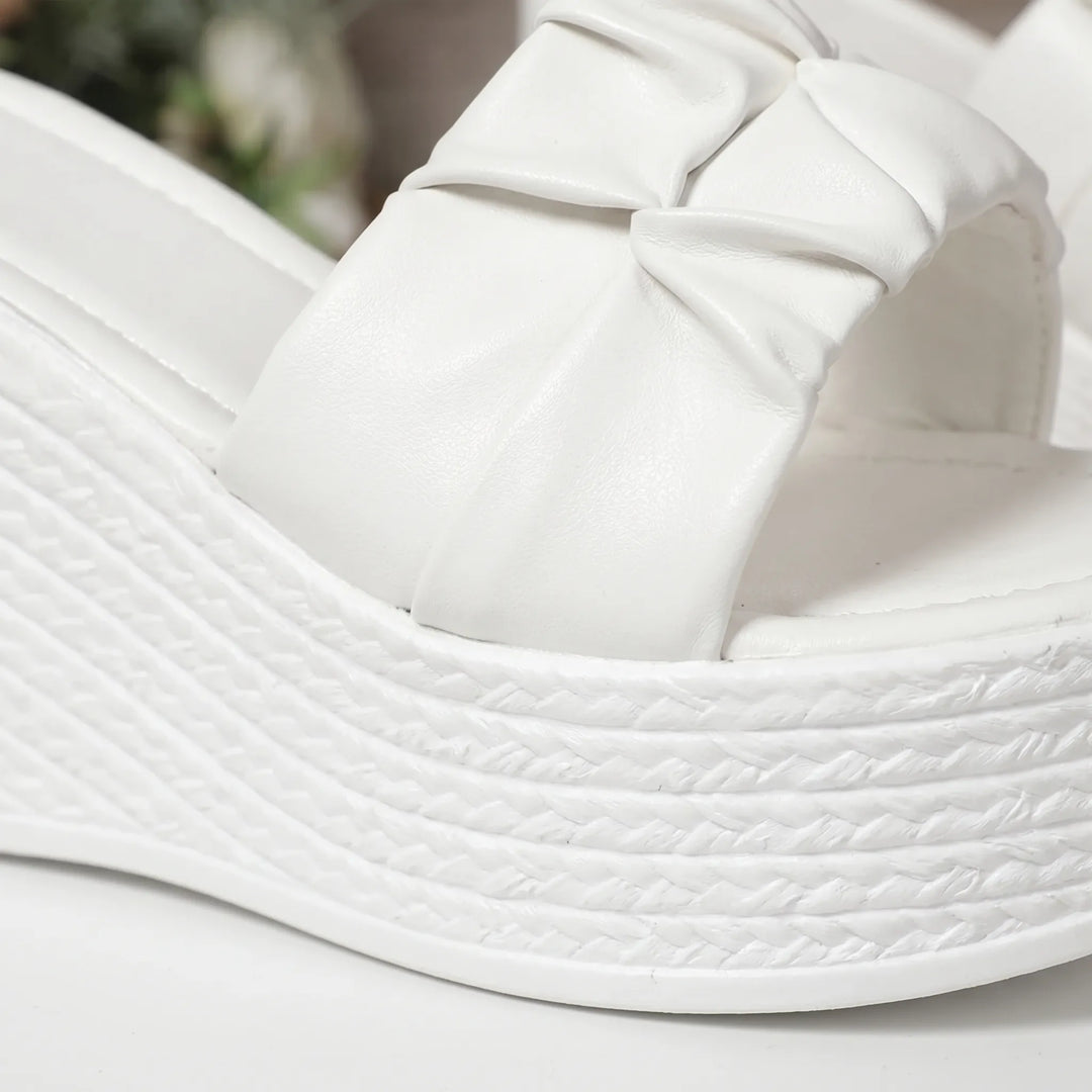Comfortable open-toe women's wedge sandals with a ruched strap, ideal for casual outfits & everyday wear.