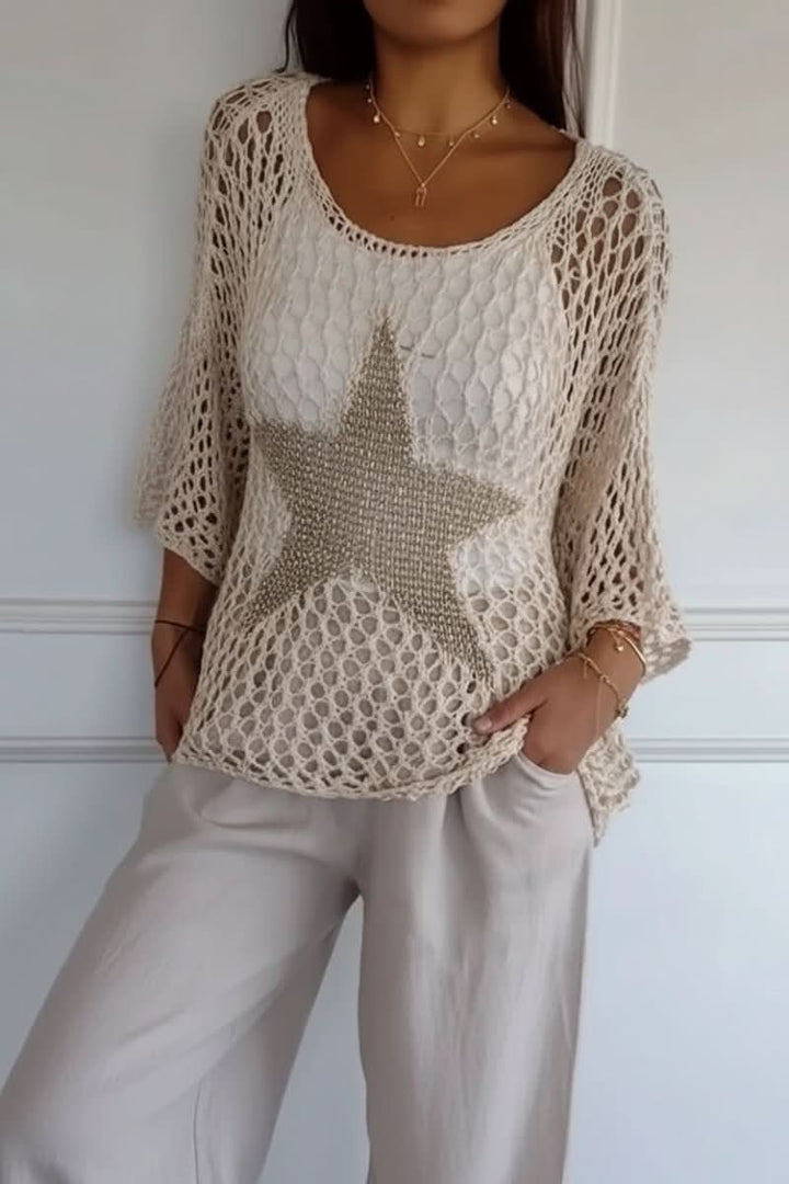 Trendy bohemian crochet crop top with a relaxed fit for stylish women's summer casual wear or beach outings.