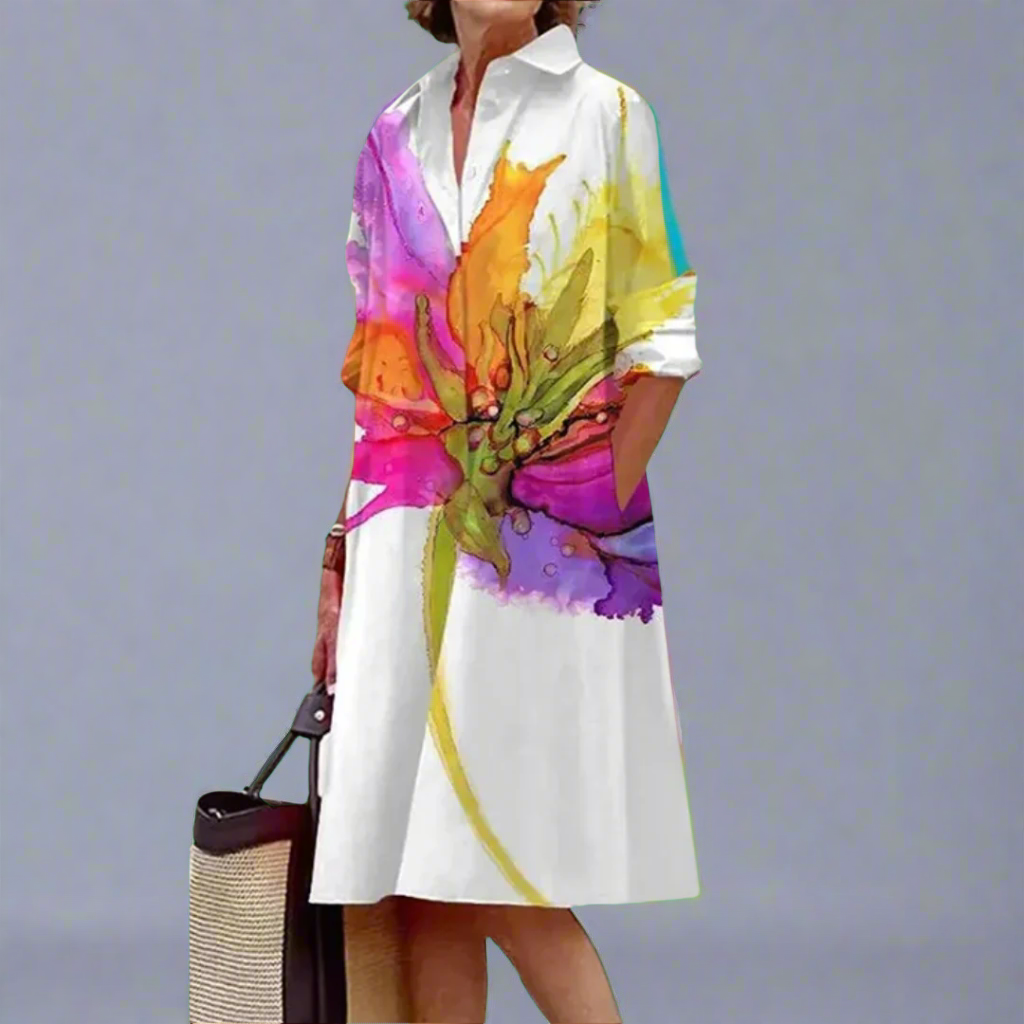 Women's white relaxed fit midi summer dress, perfect for vacation, beachwear, or casual everyday comfort.