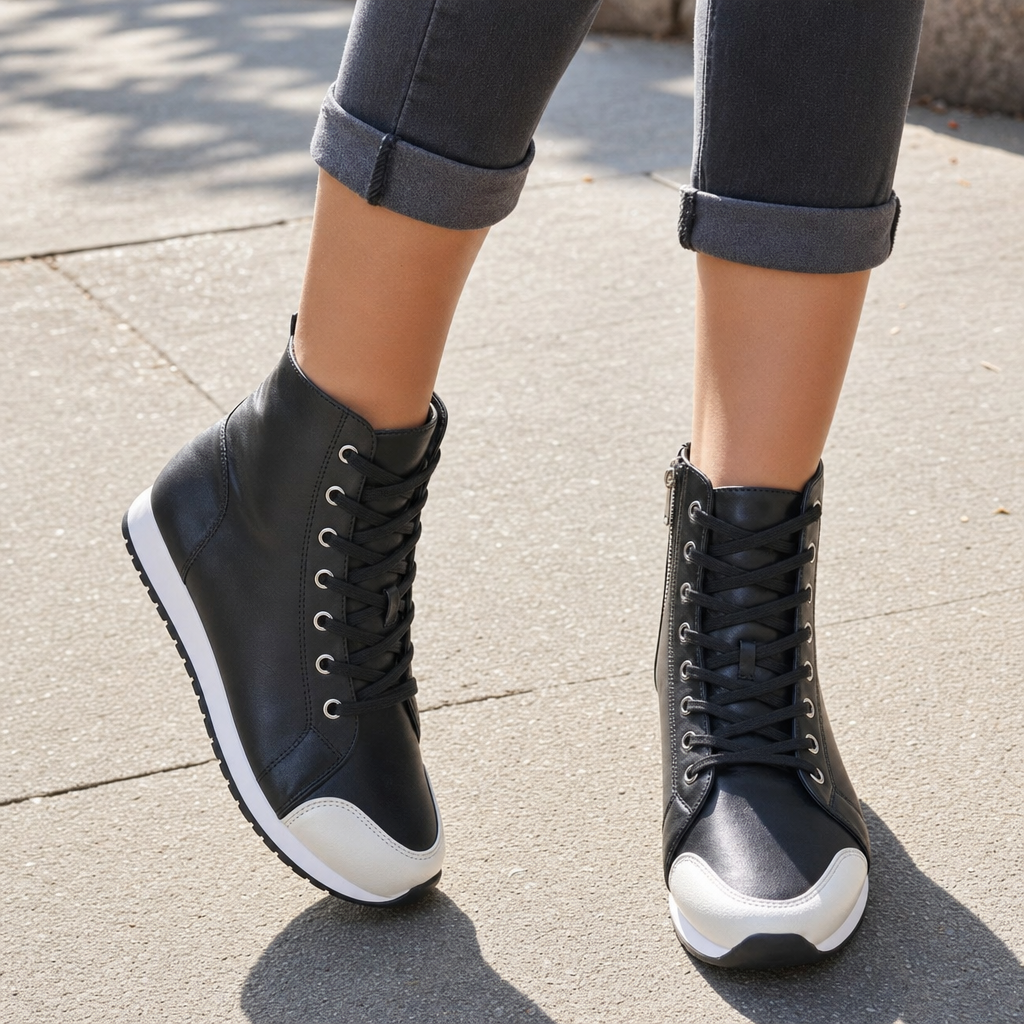 Supportive women's wide fit orthopedic walking shoes, lace-up, engineered for ultimate comfort & foot relief.