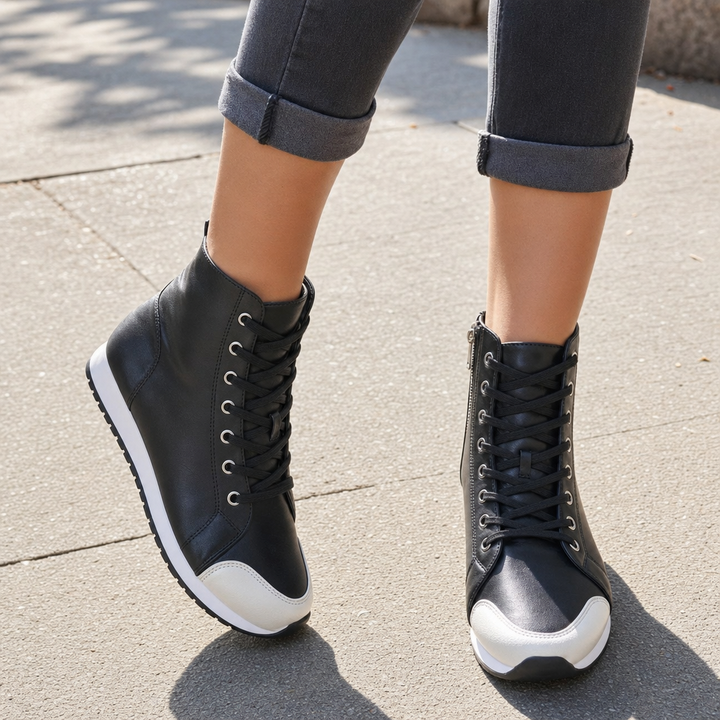 Supportive women's wide fit orthopedic walking shoes, lace-up, engineered for ultimate comfort & foot relief.