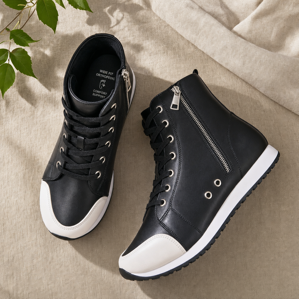 Casual women's wide fit orthopedic sneakers with lace-up closure, perfect for everyday comfort and support.