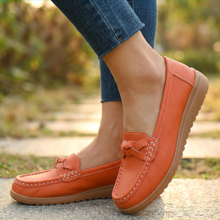 Comfortable womens footwear: wide fit orthopedic loafers with arch support.
