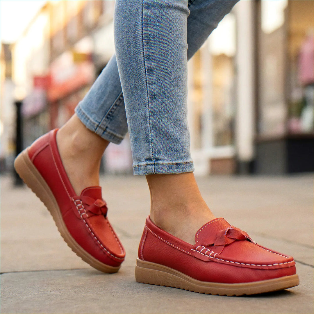 Wide fit orthopedic loafers, women's slip-on style, arch support for comfort.