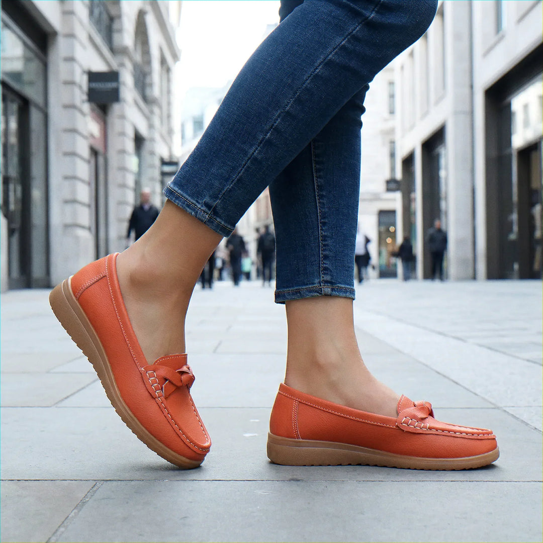Slip-on women's orthopedic wide fit loafers offering arch support & comfort.