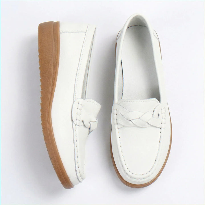 Foot pain relief women's wide fit loafers, comfortable with arch support.