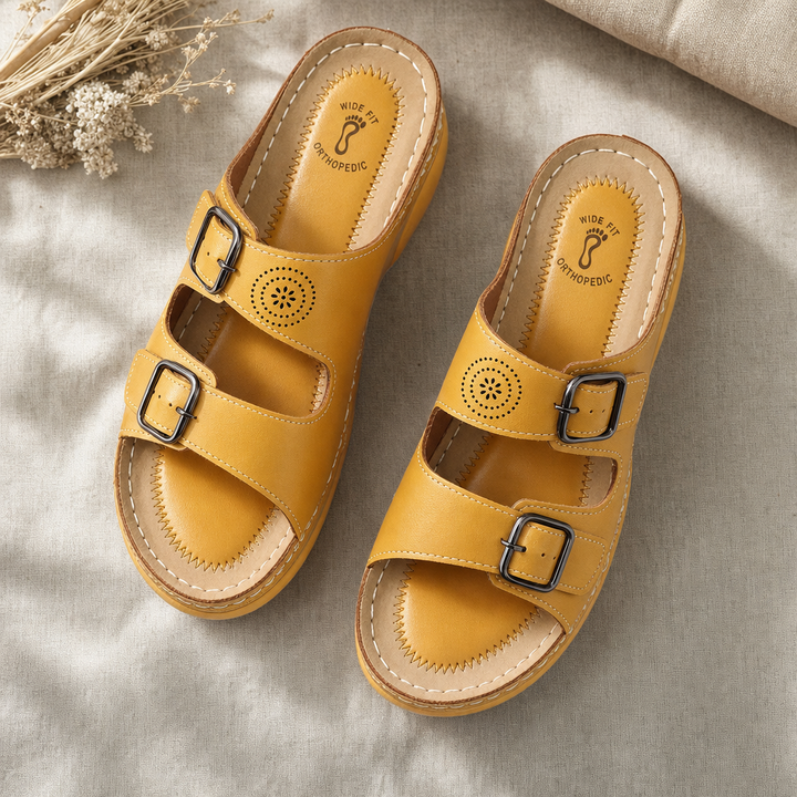 Therapeutic women's wide fit sandals for arch support, relieving foot pain, ideal for walking.