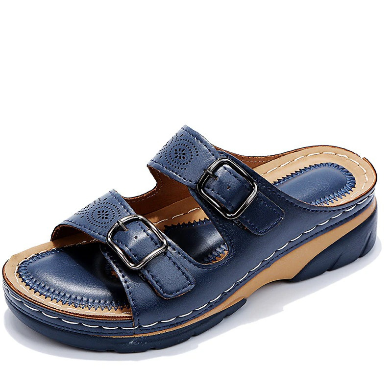 Open-toe therapeutic women's wide fit sandals, providing arch support & foot pain relief.