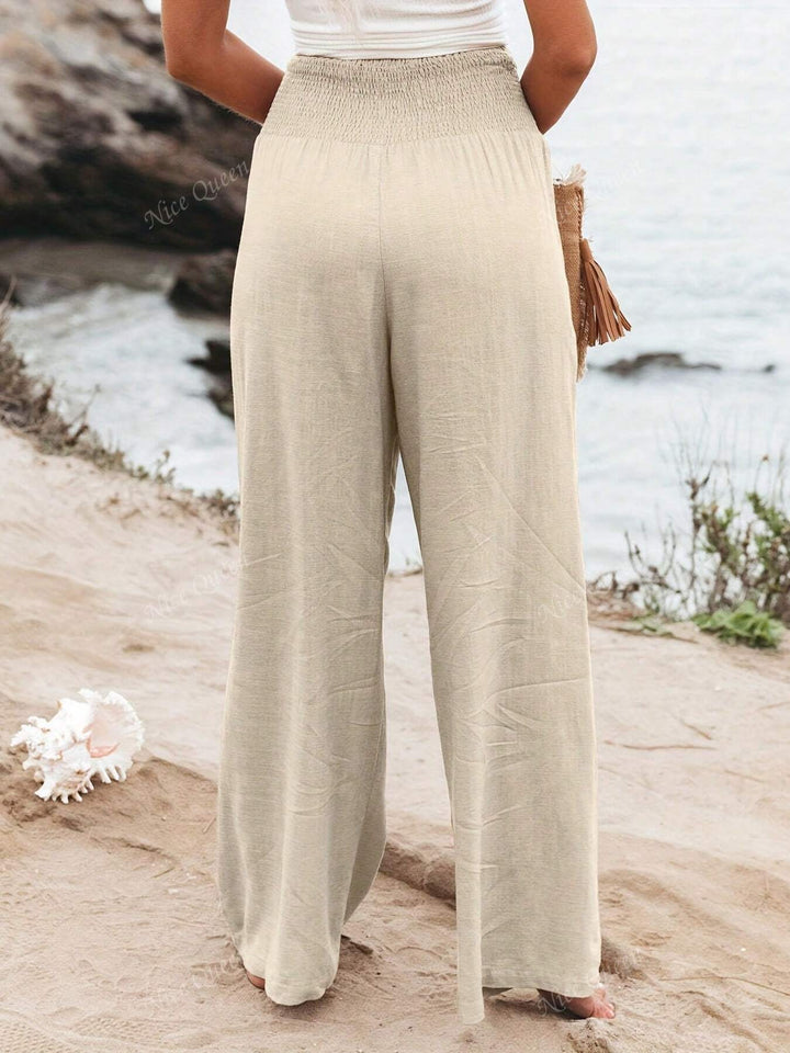 Flowy linen wide leg pants for women, comfortable and versatile casual wear.