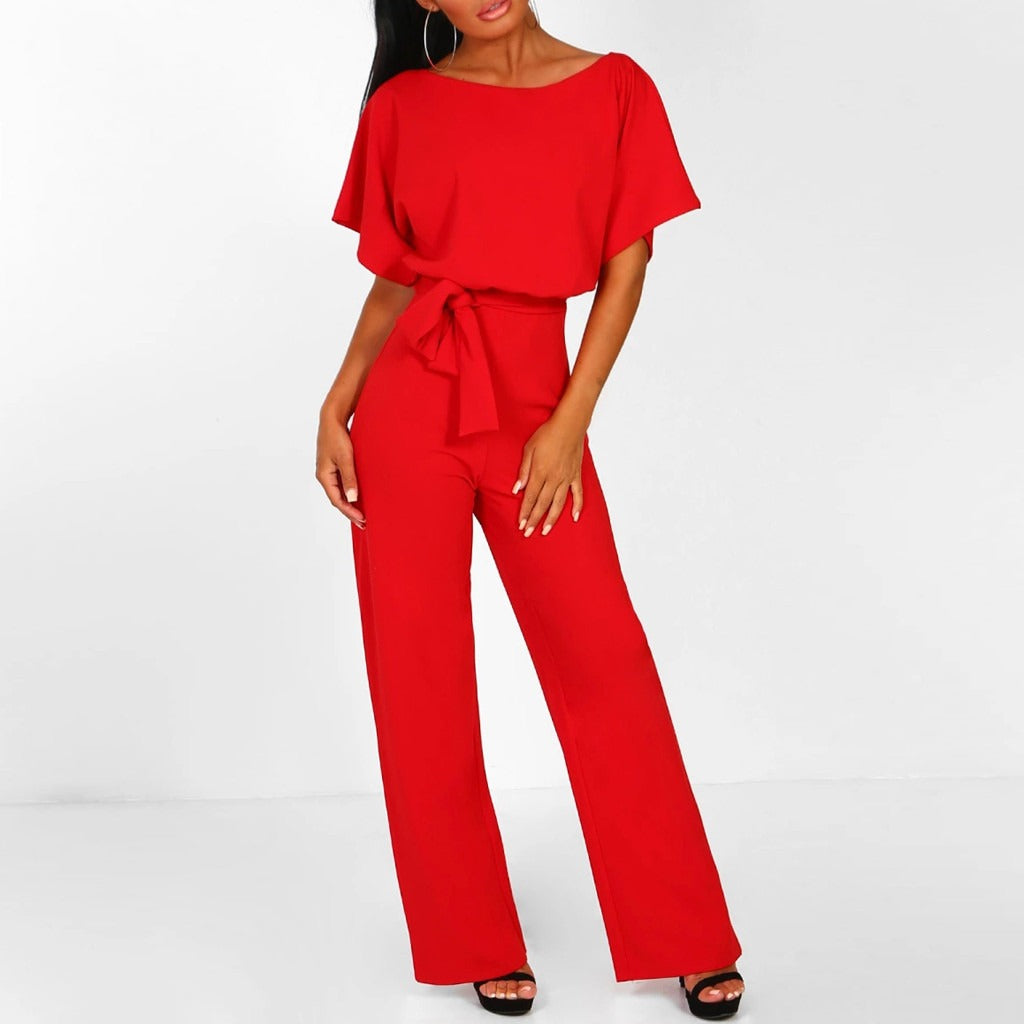 Women's wide-leg jumpsuit, a chic one-piece with belted waist. Ideal for versatile fashion & effortless style.