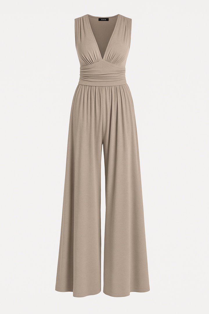 Elegant wide-leg jumpsuit for women, sleeveless, offering a relaxed and sophisticated fit.