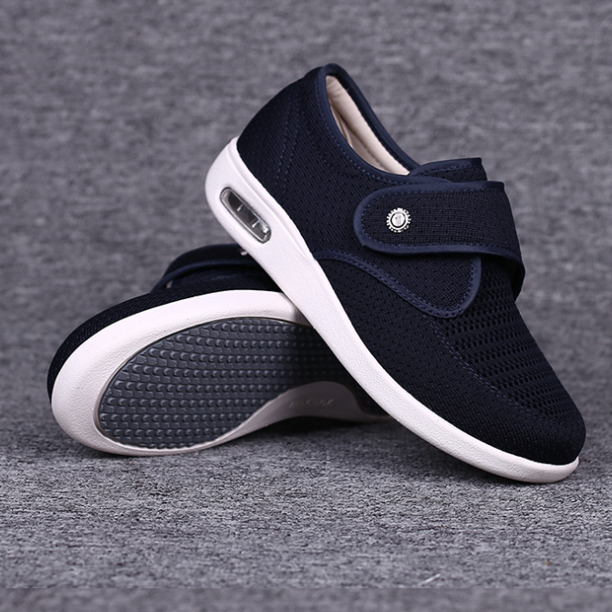 Stylish women's wide orthopedic diabetic footwear, offering adjustable support and supreme comfort for walking.