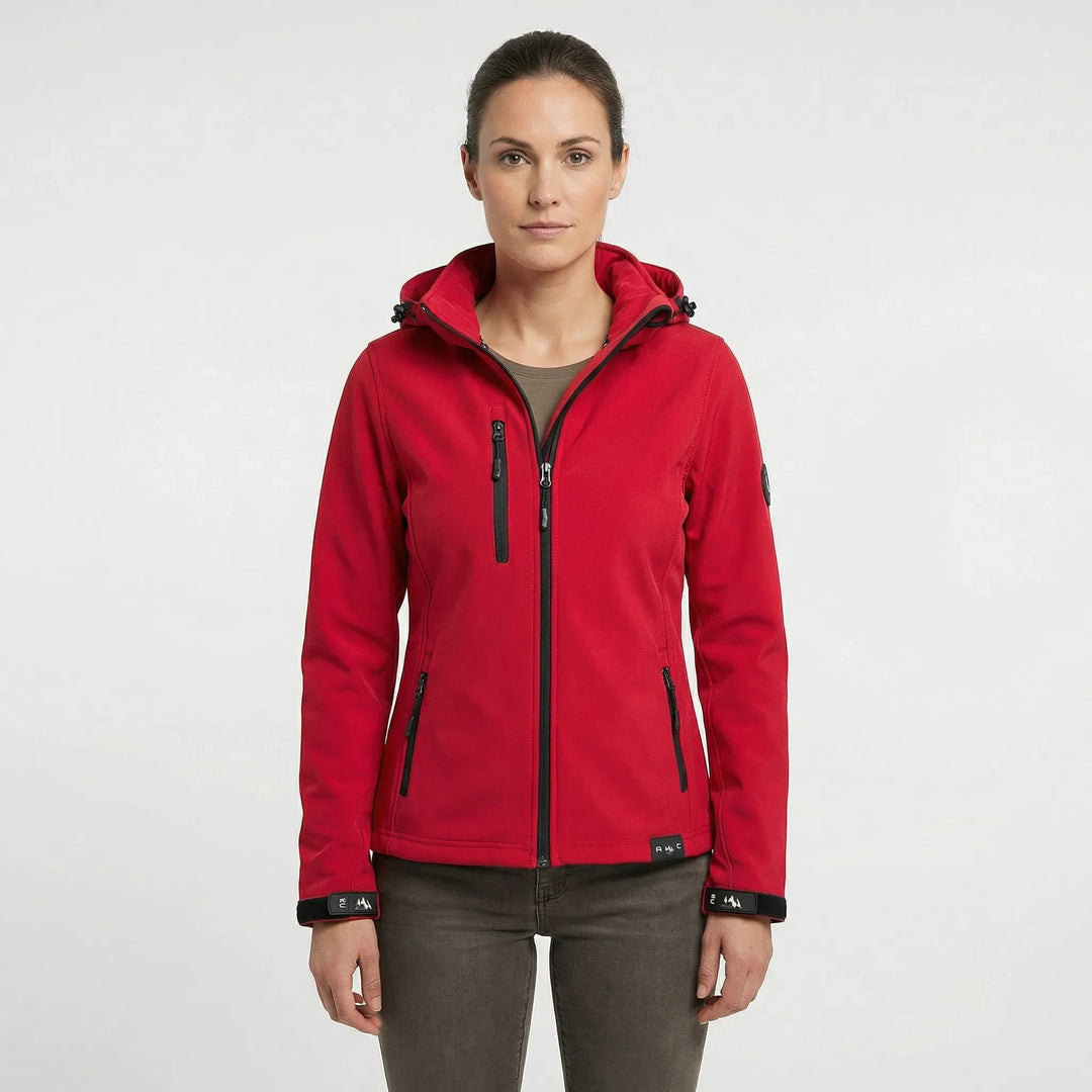 Lightweight women's softshell jacket for active comfort. Windproof, hooded, perfect for casual outdoor wear.