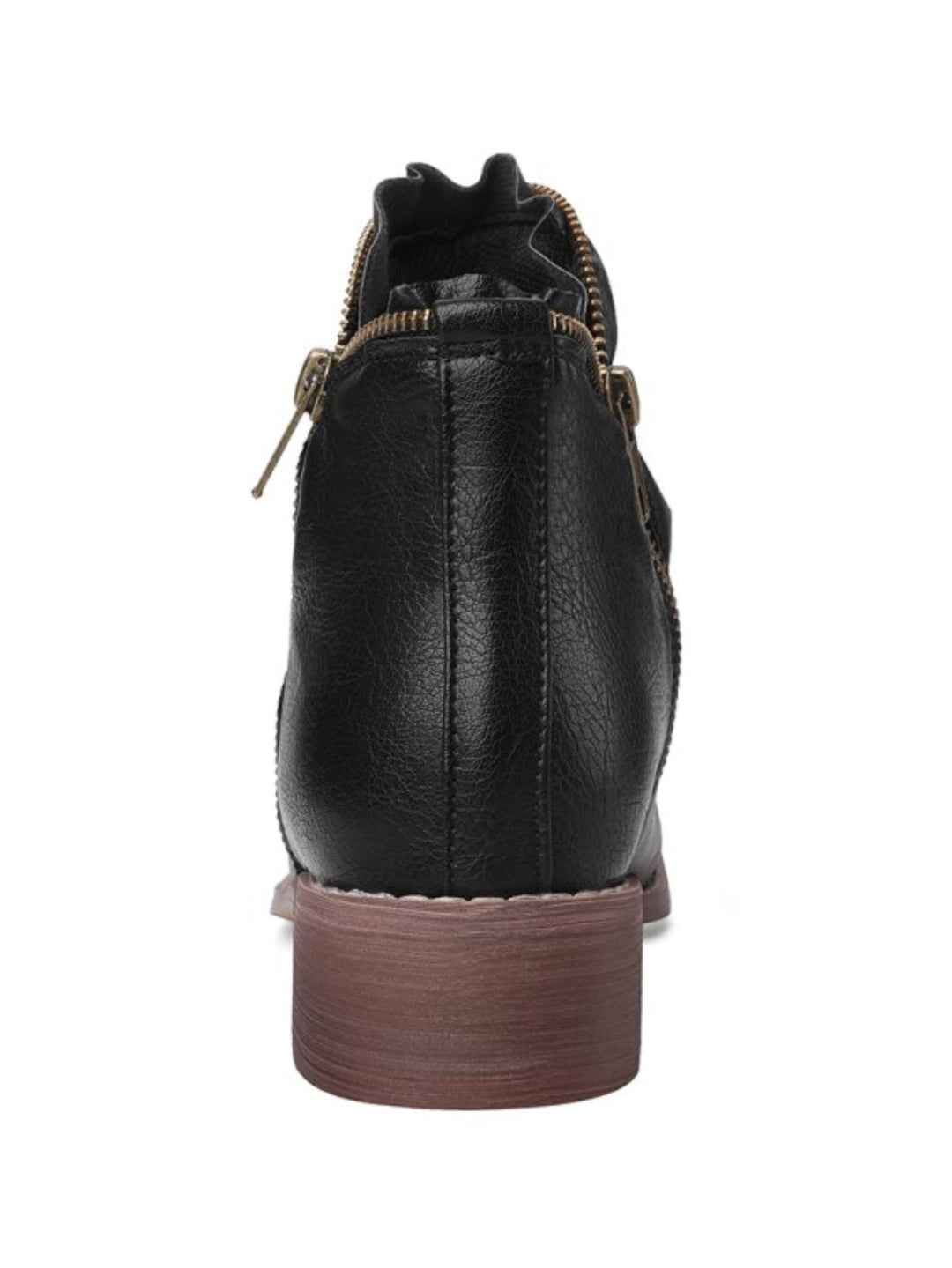 Black women's wrinkled western ankle boots, low heel, double zip closure, perfect for fall.