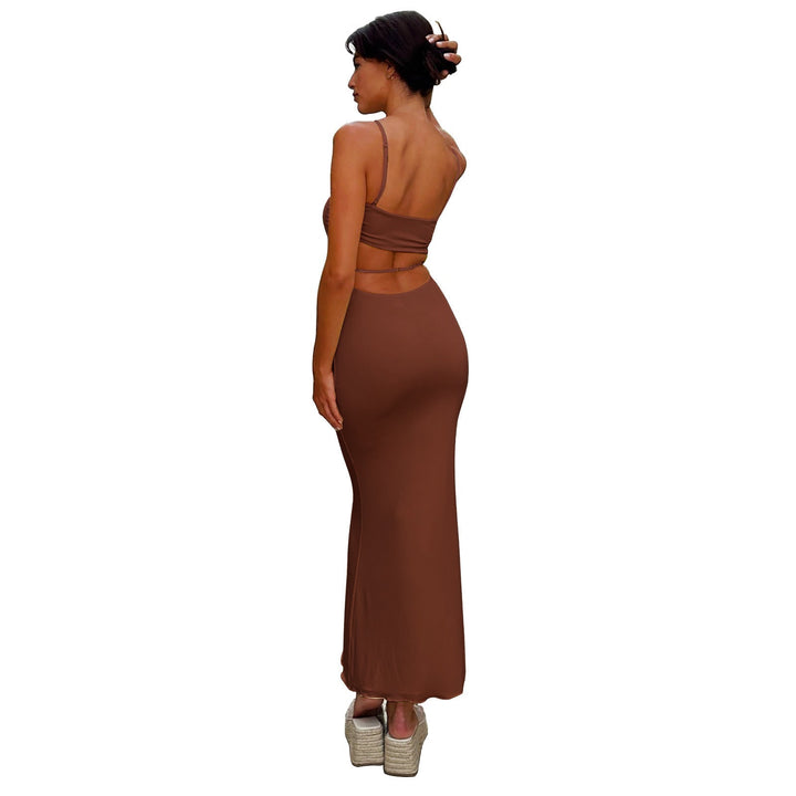 Women's backless maxi dress, a figure-hugging evening gown for special occasions.