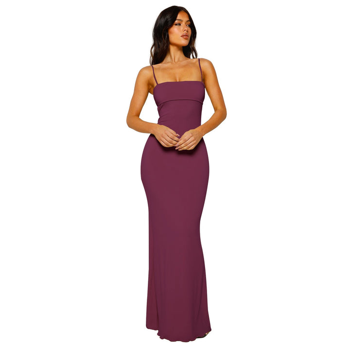 Women's backless maxi gown, elegant for evening, formal, & special occasion wear.