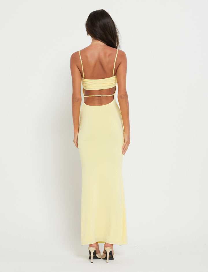 Elegant strapless Zest Hour maxi gown, a figure-hugging backless design for parties.