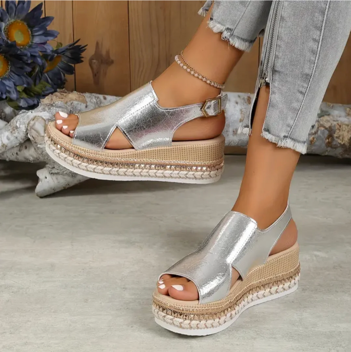 Supportive & lightweight Zinnia women's wedge sandals, providing all-day orthopedic comfort for summer.