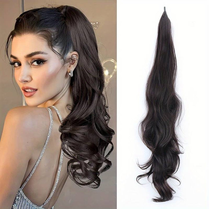 Easy style wrap-around ponytail, long wavy hair extension for women's instant volume.